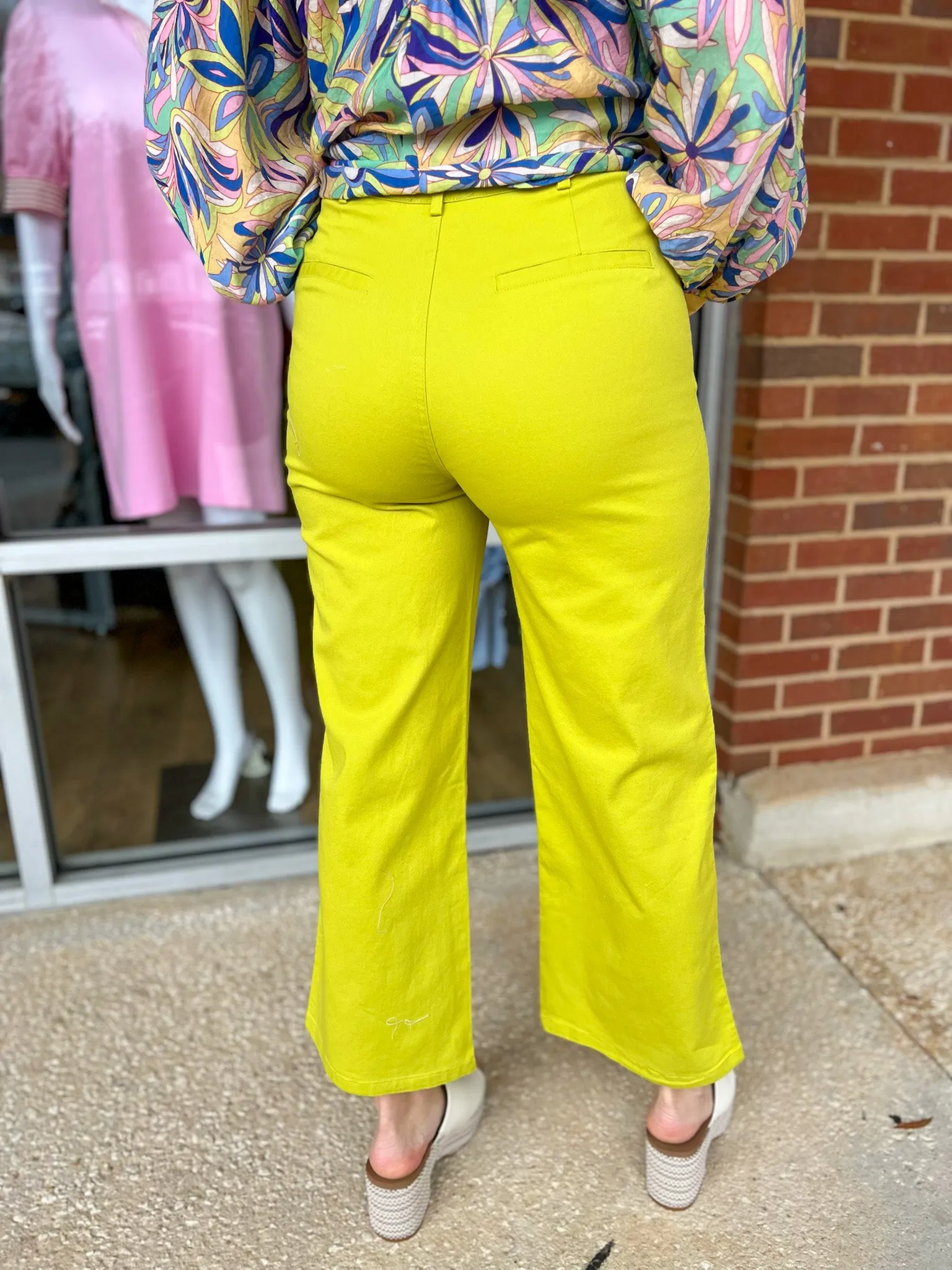 Somebody To Love Lime Green HW Wide Leg Ankle Pants