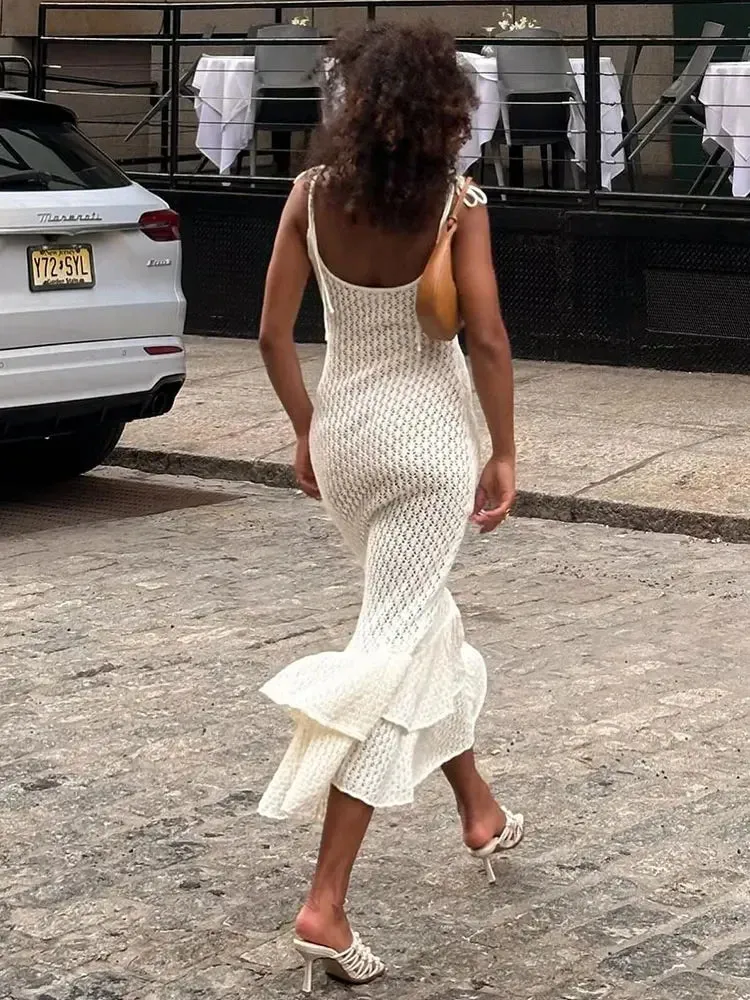 Spaghetti Ruffle Wrap Knit Beach Dress