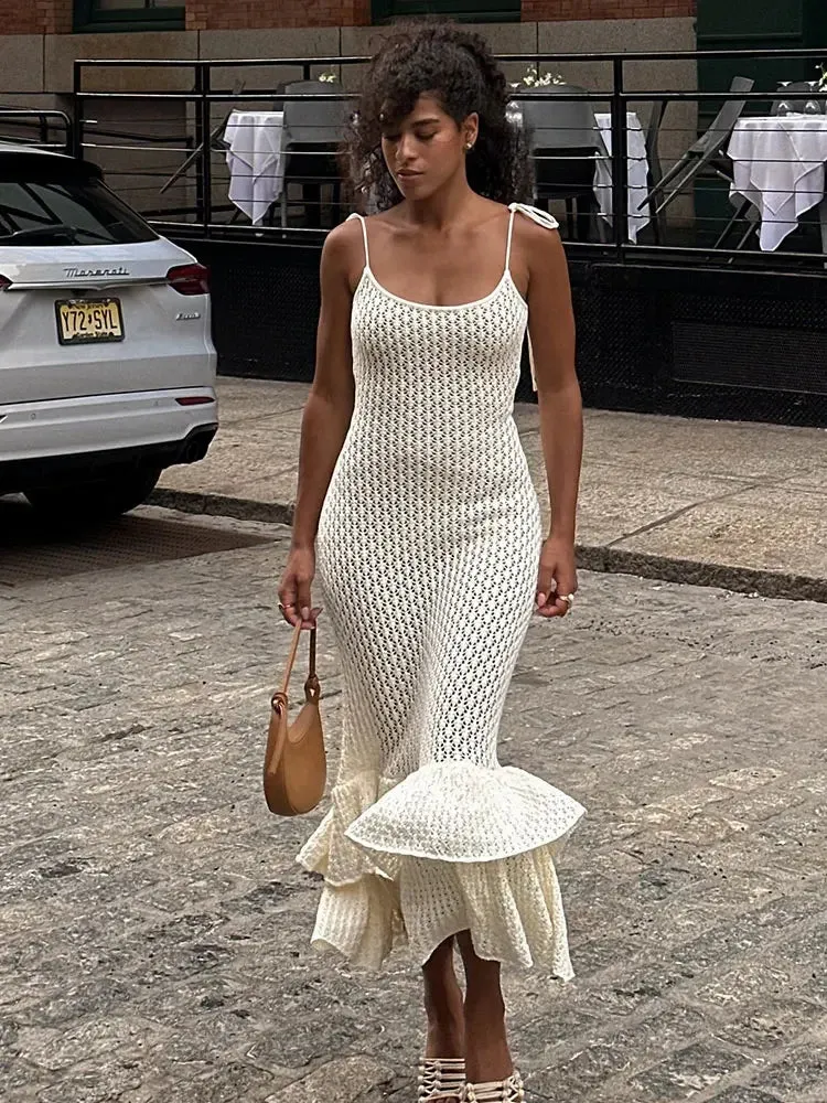 Spaghetti Ruffle Wrap Knit Beach Dress