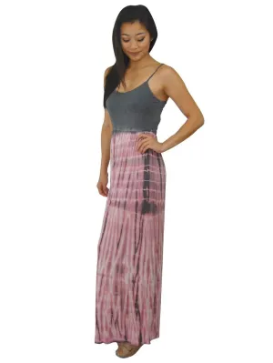 Spaghetti Strap Tie Dye Gray Pink Maxi Dress