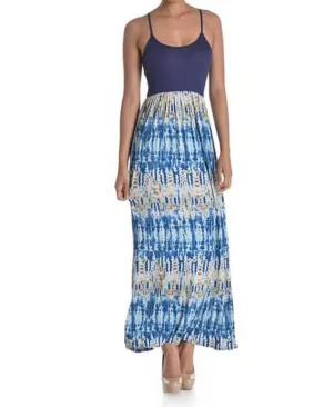 Spaghetti Strap Tie Dye Navy Blue Maxi Dress