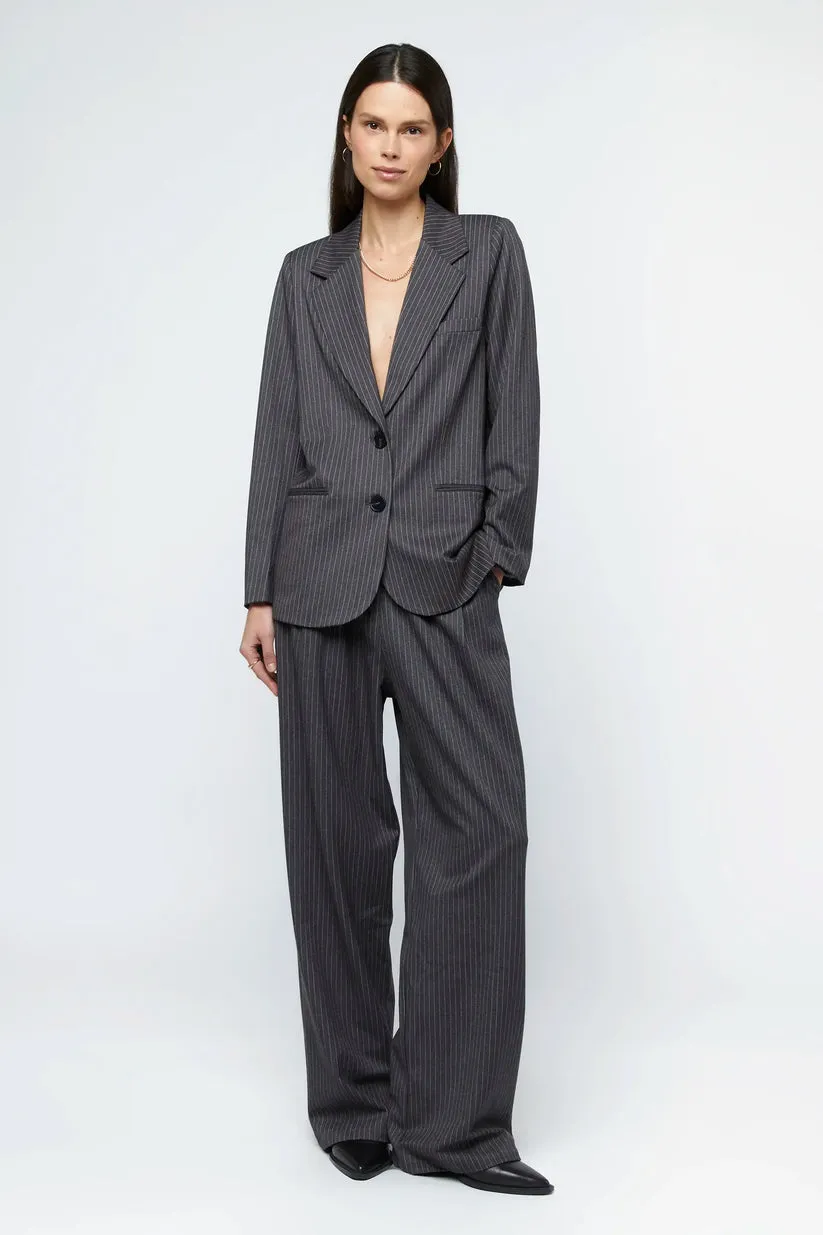 Straight grey pinstripe suit trousers