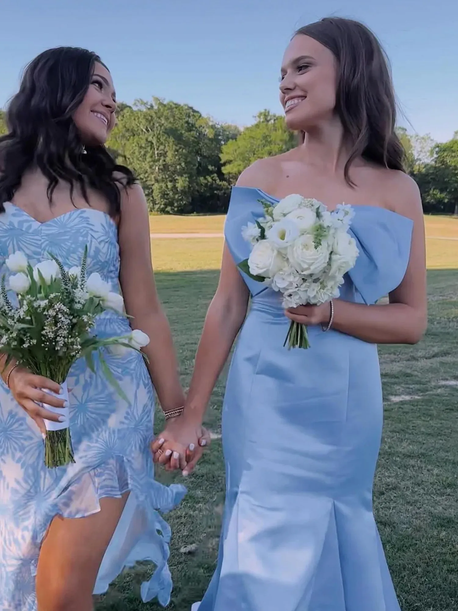 Strapless Light Blue Bow Mermaid Long Formal Dress with Bow