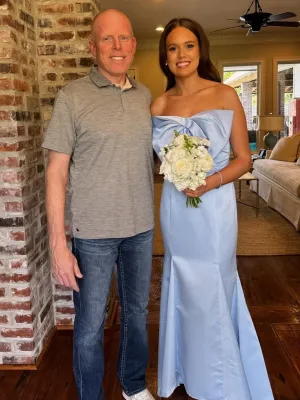 Strapless Light Blue Bow Mermaid Long Formal Dress with Bow