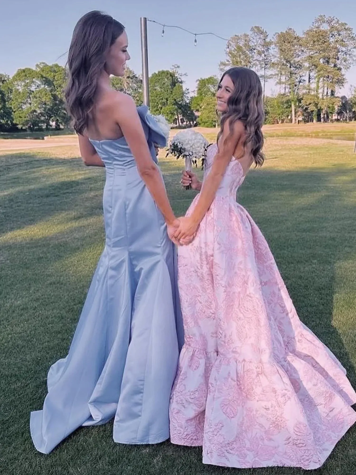 Strapless Light Blue Bow Mermaid Long Formal Dress with Bow