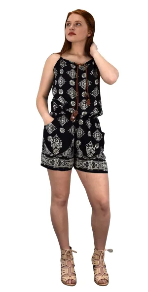Summer Fashion Sleeveless Spaghetti Strap Damask Print Romper