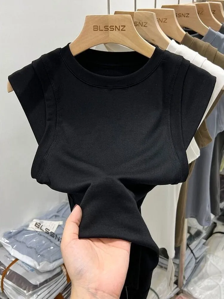Summer Women Cotton Slim Top