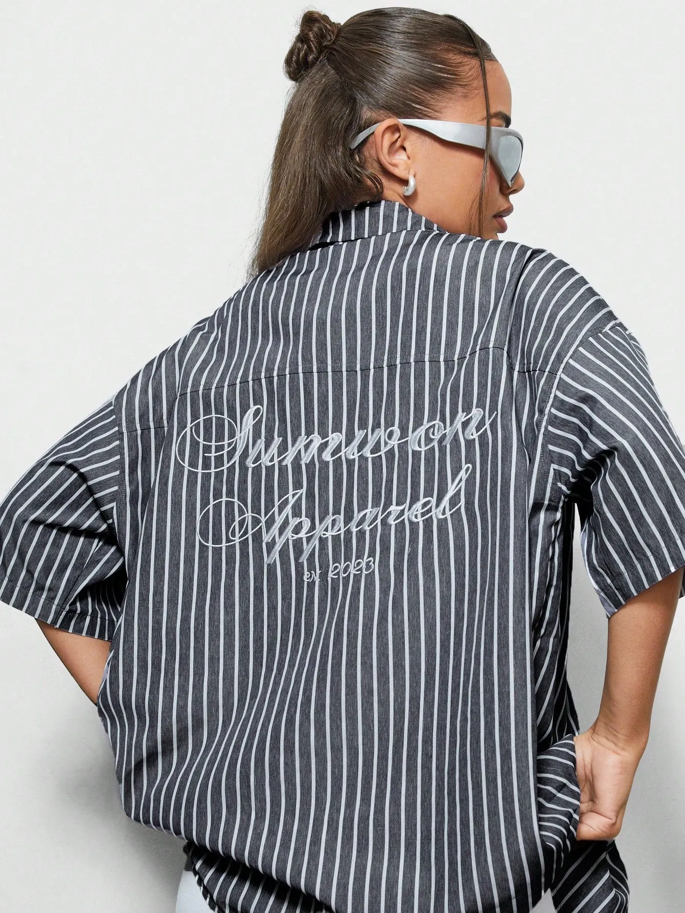 SUMWON X WOMEN Oversized Fit Stripe Shirt With Embroidery