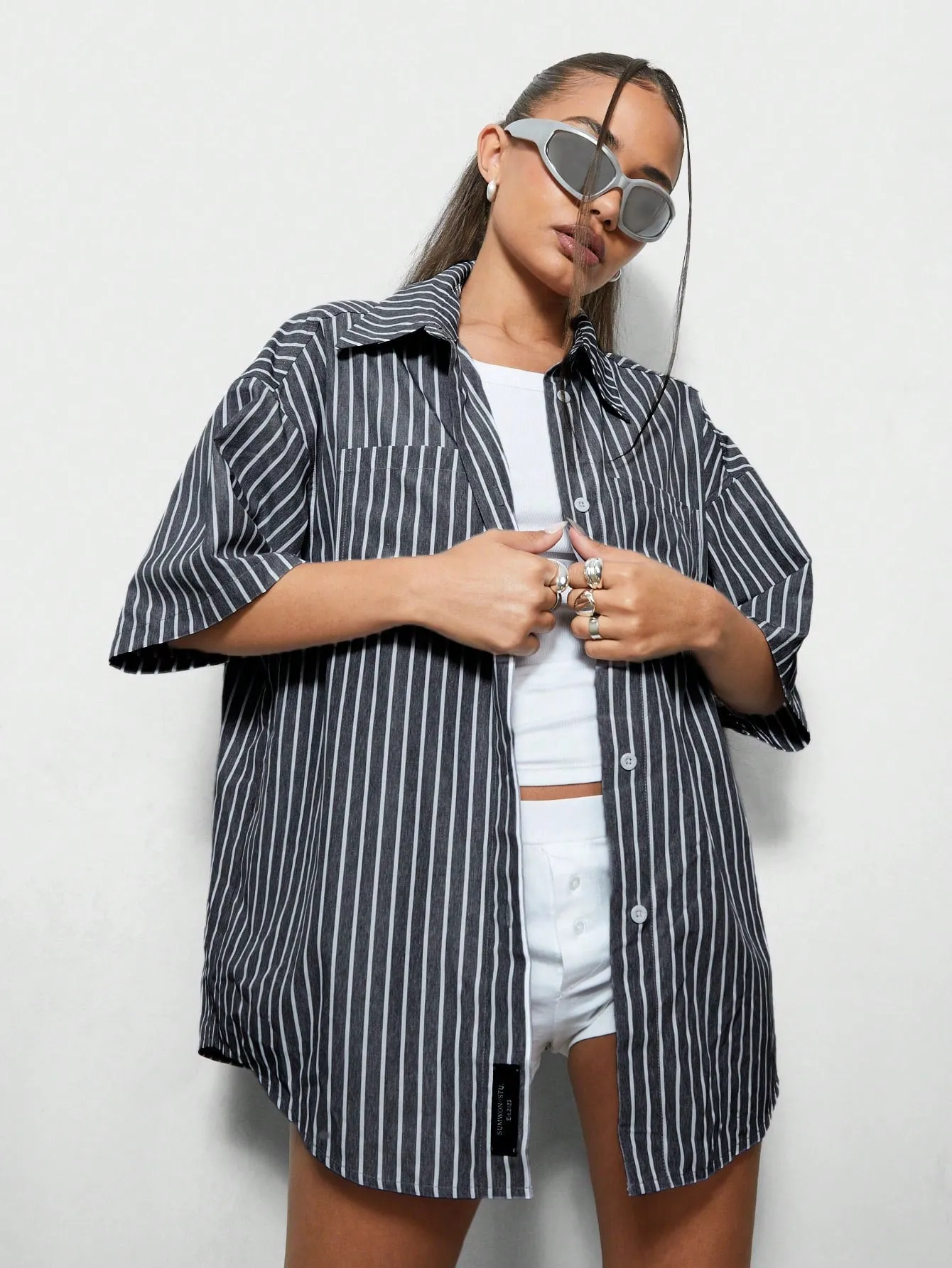 SUMWON X WOMEN Oversized Fit Stripe Shirt With Embroidery