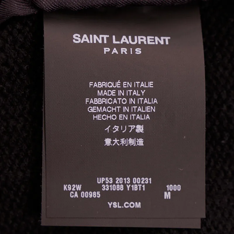 sz M NEW $1,790 SAINT LAURENT Men's Black LEATHER & Wool Cashmere Knit SWEATER