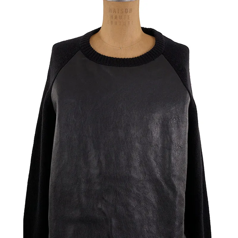 sz M NEW $1,790 SAINT LAURENT Men's Black LEATHER & Wool Cashmere Knit SWEATER