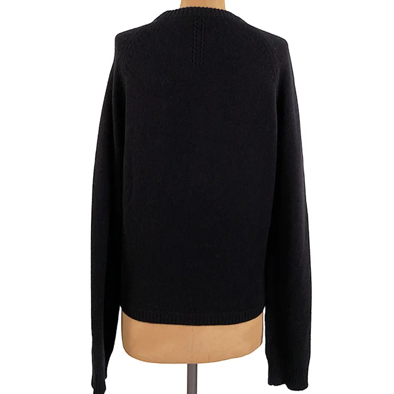 sz M NEW $1,790 SAINT LAURENT Men's Black LEATHER & Wool Cashmere Knit SWEATER