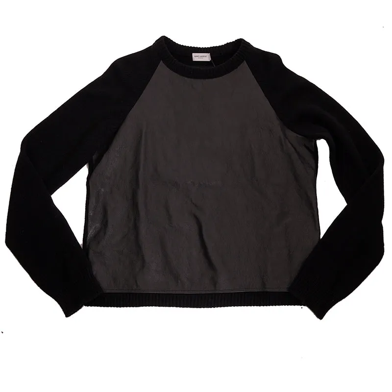 sz M NEW $1,790 SAINT LAURENT Men's Black LEATHER & Wool Cashmere Knit SWEATER