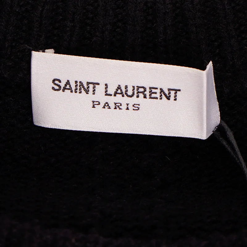 sz M NEW $1,790 SAINT LAURENT Men's Black LEATHER & Wool Cashmere Knit SWEATER