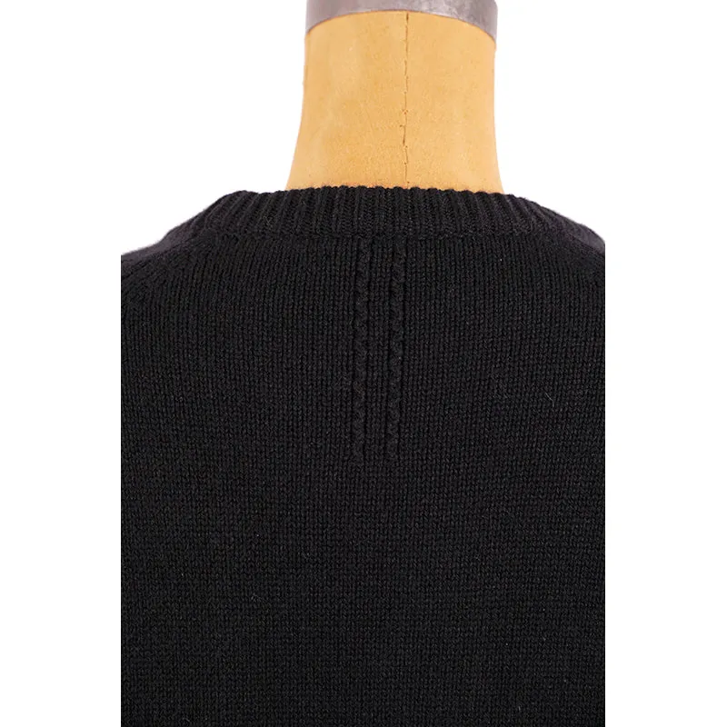 sz M NEW $1,790 SAINT LAURENT Men's Black LEATHER & Wool Cashmere Knit SWEATER