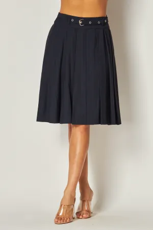 Tabitha Knee Length Flared Pleated Belt Skirt