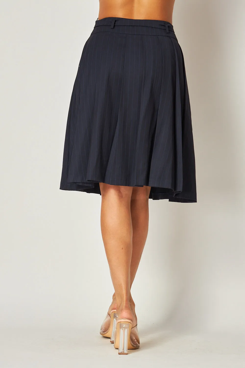 Tabitha Knee Length Flared Pleated Belt Skirt