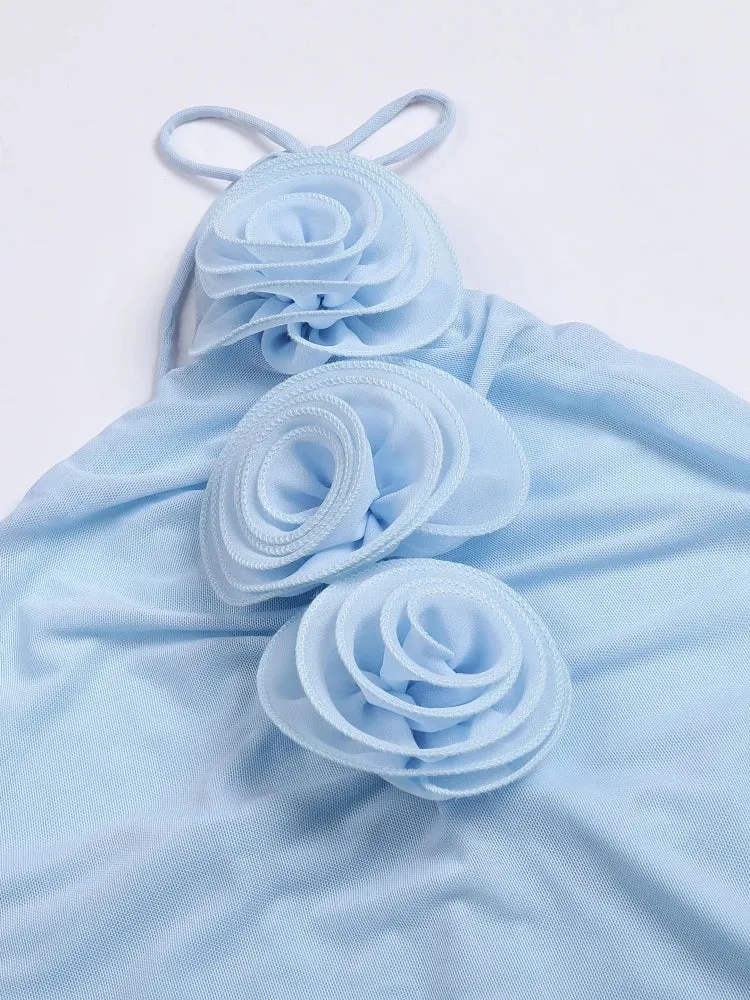 Trend4us Halter 3D Flower Applique Backless Bodycon Gown