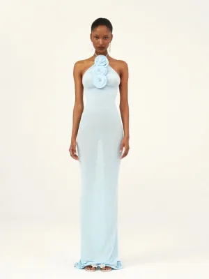Trend4us Halter 3D Flower Applique Backless Bodycon Gown