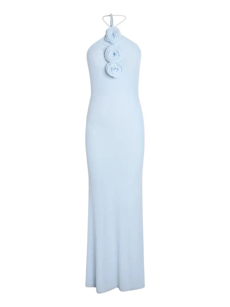 Trend4us Halter 3D Flower Applique Backless Bodycon Gown