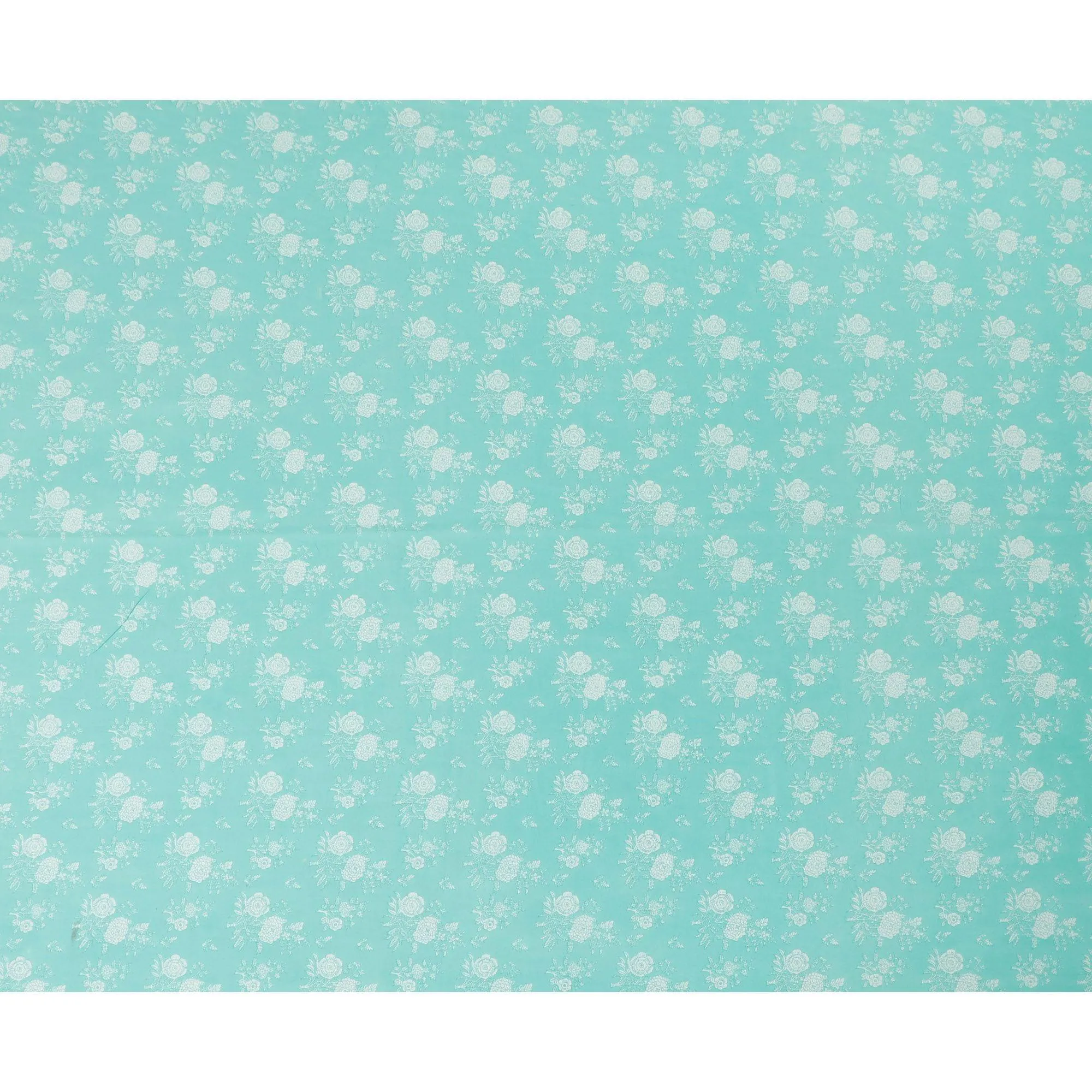 Turquoise green cotton voile fabric with beige print in floral design-D15159