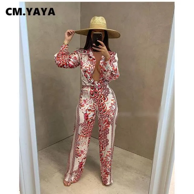 Two Piece Set Outfits Button Up Blouse Shirt Tops and Pants Elegant Tracksuit