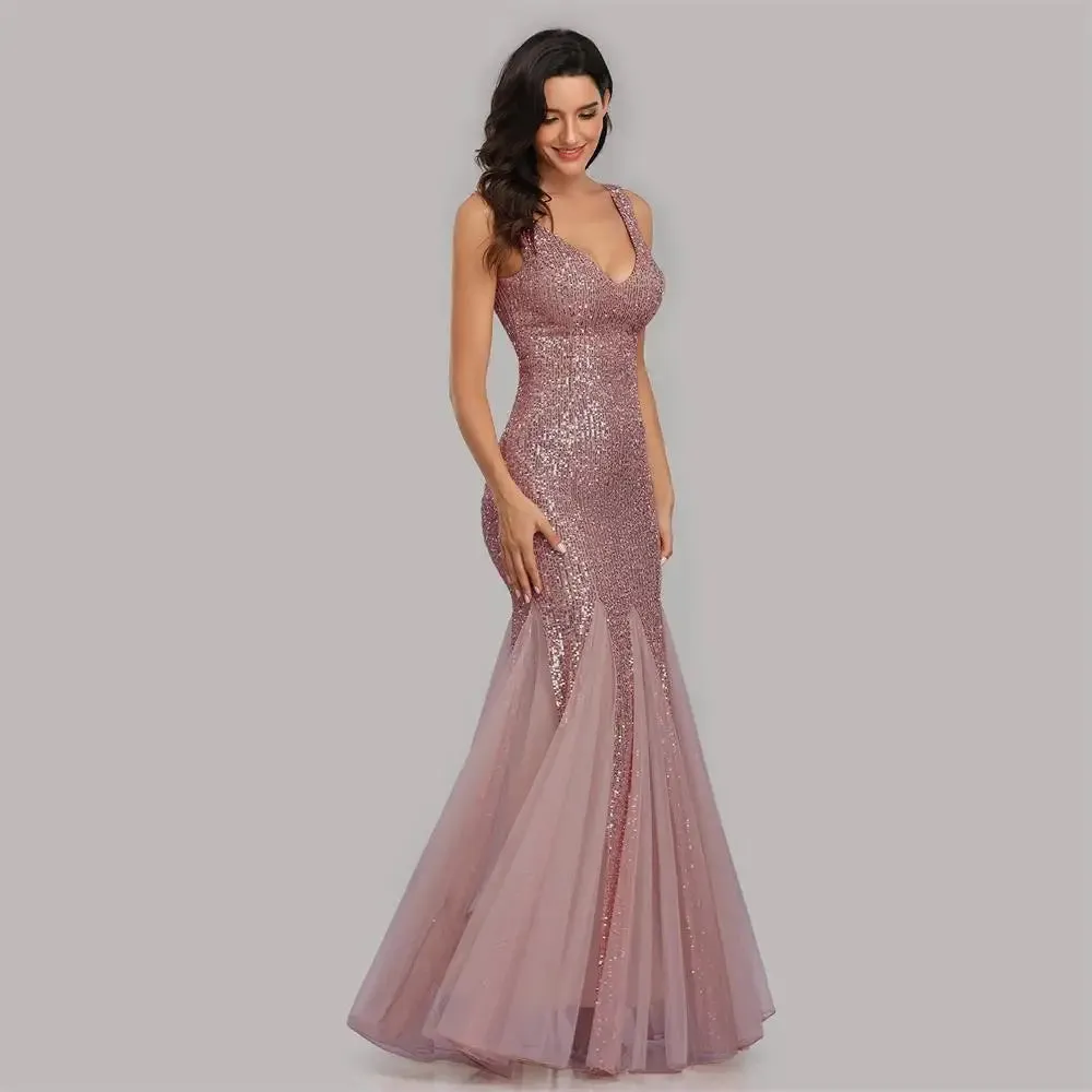 Uniwim聽Plus Size V Neck Mermaid Dress With Shawl Long Formal Prom Party Gown Sequins Sleeveless Robe De Soriee Sexy Evening Vestido De