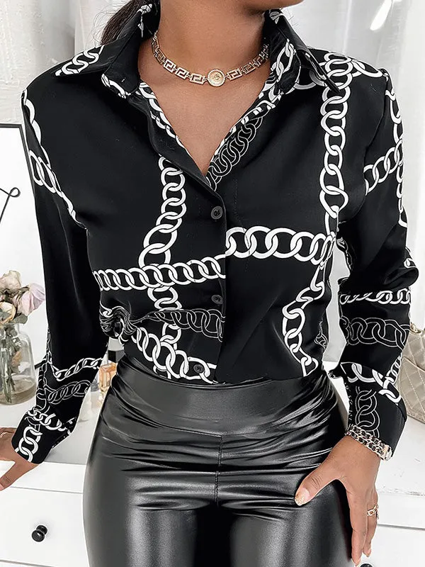 Urban Long Sleeves Loose Printed Lapel Collar Blouses&Shirts Tops