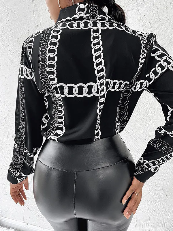Urban Long Sleeves Loose Printed Lapel Collar Blouses&Shirts Tops