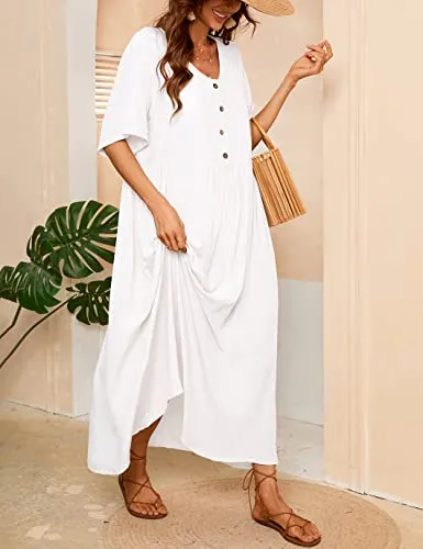 V-Neck Women's Kaftan Loungewear & Long Cover-Ups