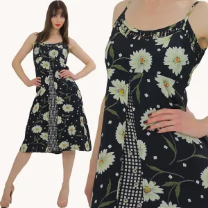Vintage 90s grunge sunflower dress Boho patchwork sundress tiered  sleeveless S/M