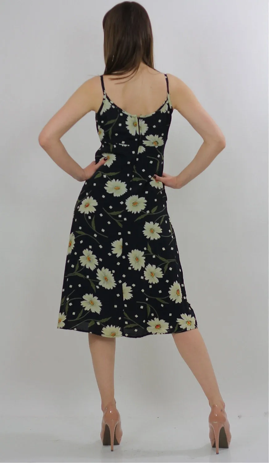 Vintage 90s grunge sunflower dress Boho patchwork sundress tiered  sleeveless S/M