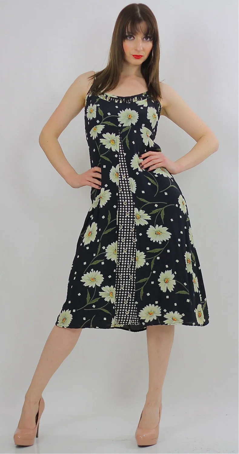 Vintage 90s grunge sunflower dress Boho patchwork sundress tiered  sleeveless S/M