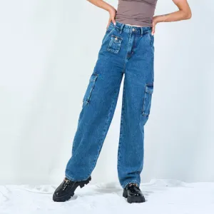 Vintage-inspired high-waist cargo jeans wholesale