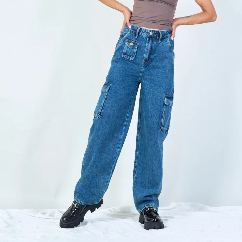 Vintage-inspired high-waist cargo jeans wholesale