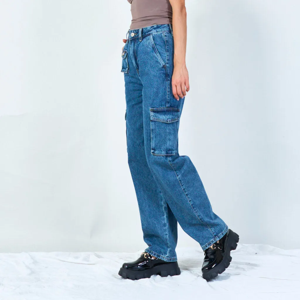 Vintage-inspired high-waist cargo jeans wholesale
