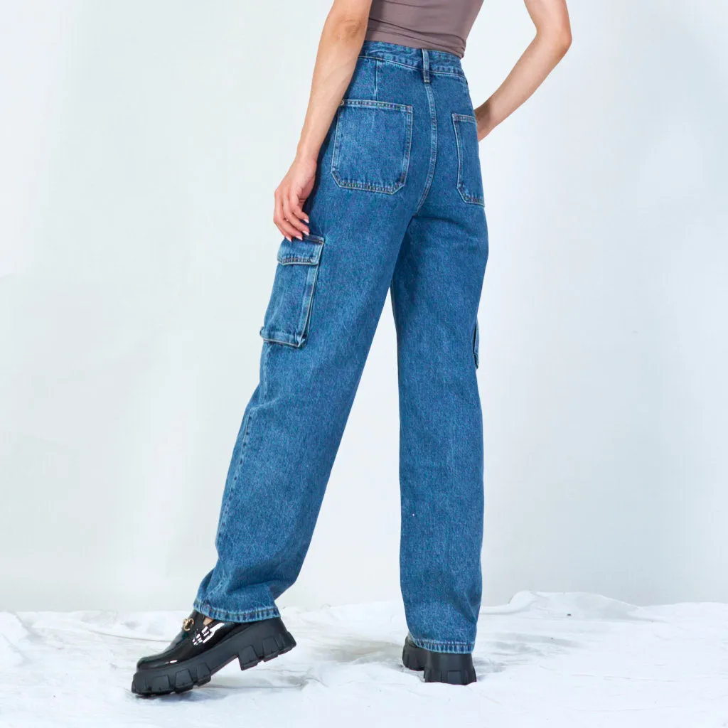 Vintage-inspired high-waist cargo jeans wholesale