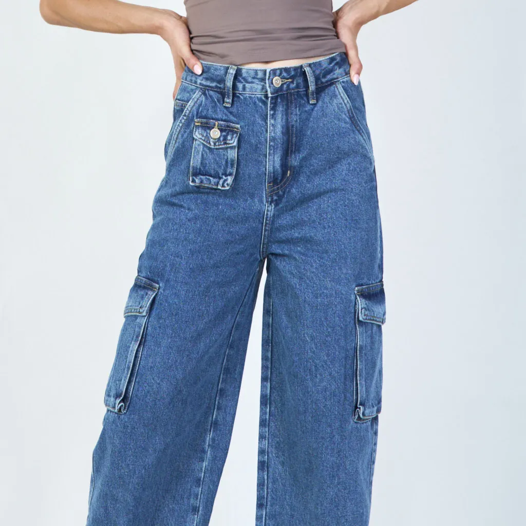 Vintage-inspired high-waist cargo jeans wholesale