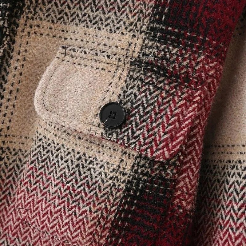 Vintage Plaid Printed Tweed Blouses Shirts Tops