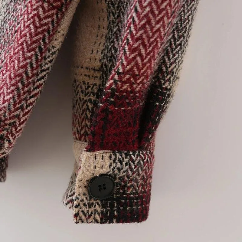 Vintage Plaid Printed Tweed Blouses Shirts Tops
