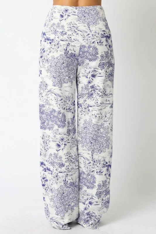 Waitlist 2/20 ♥ Caylee High Waist Abstract Print Wide Leg Pants White