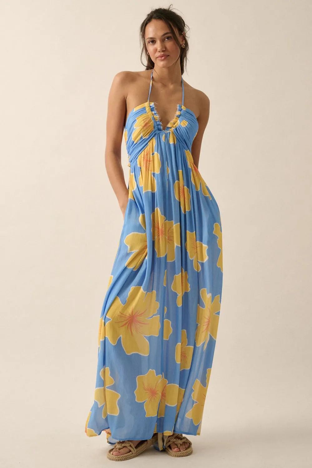 Walk On The Beach Halter Maxi Dress