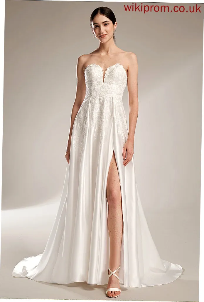 Wedding Ball-Gown/Princess Train Chapel Front With Dress Sweetheart Lace Satin Wedding Dresses Larissa Split