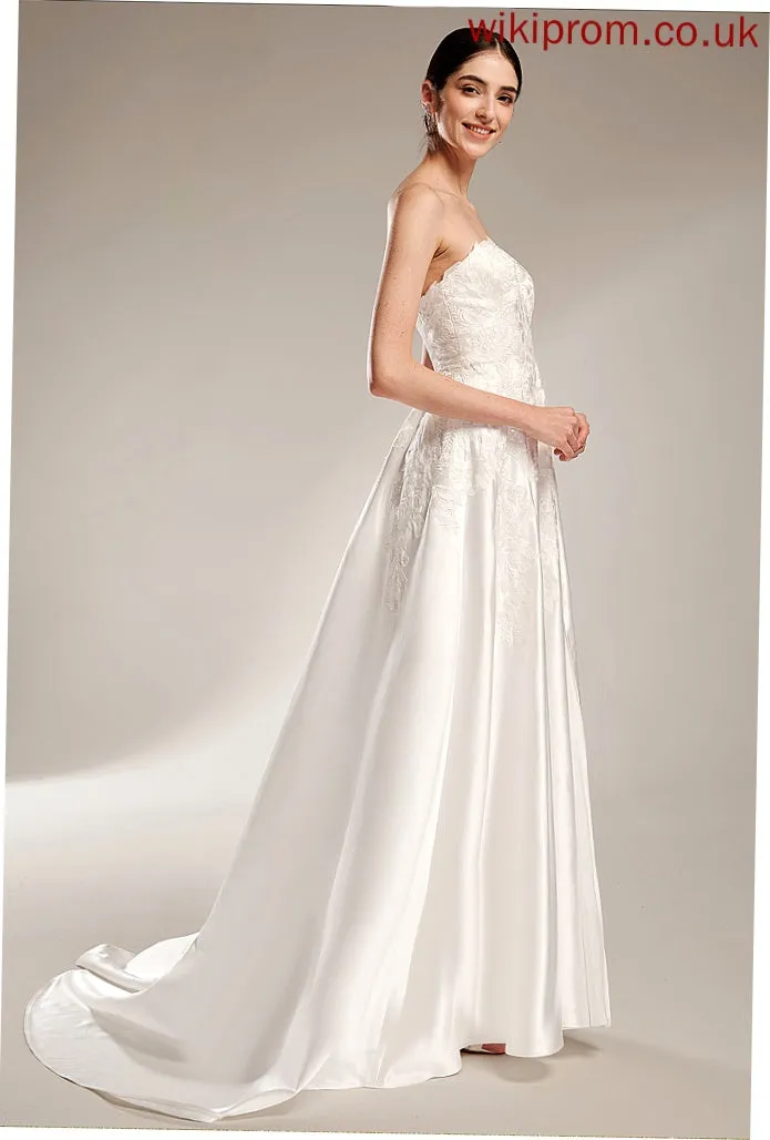 Wedding Ball-Gown/Princess Train Chapel Front With Dress Sweetheart Lace Satin Wedding Dresses Larissa Split