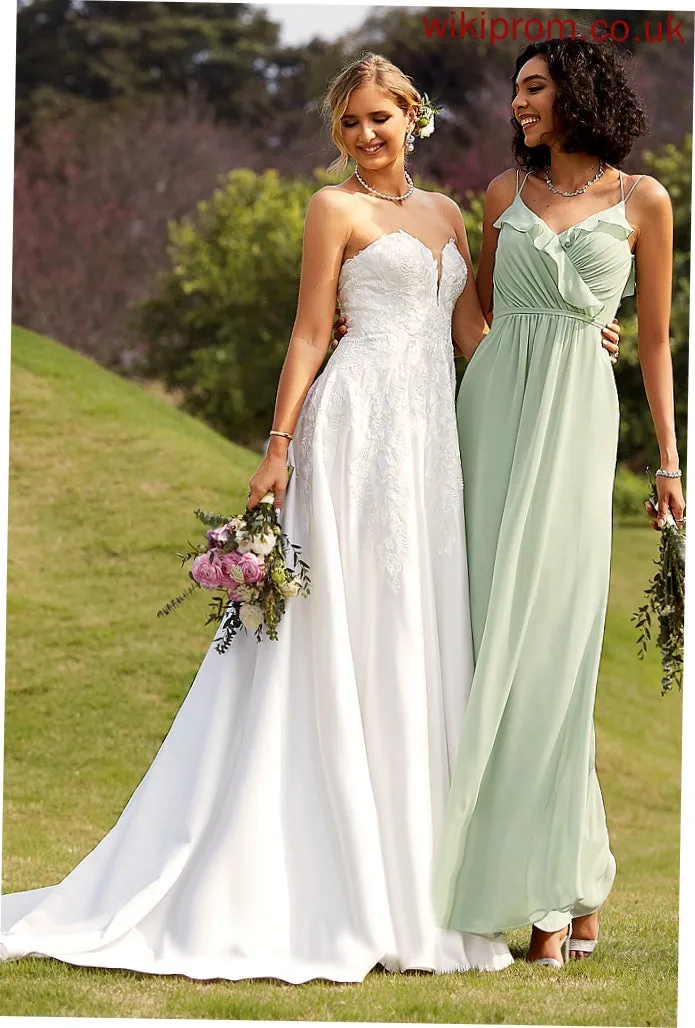 Wedding Ball-Gown/Princess Train Chapel Front With Dress Sweetheart Lace Satin Wedding Dresses Larissa Split