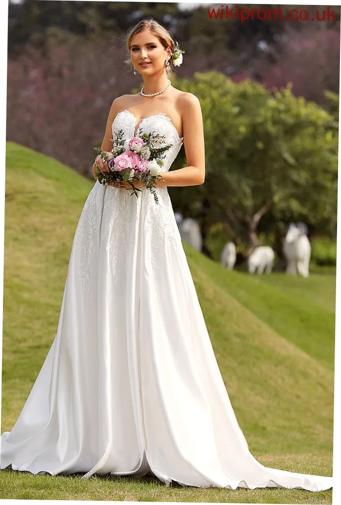 Wedding Ball-Gown/Princess Train Chapel Front With Dress Sweetheart Lace Satin Wedding Dresses Larissa Split