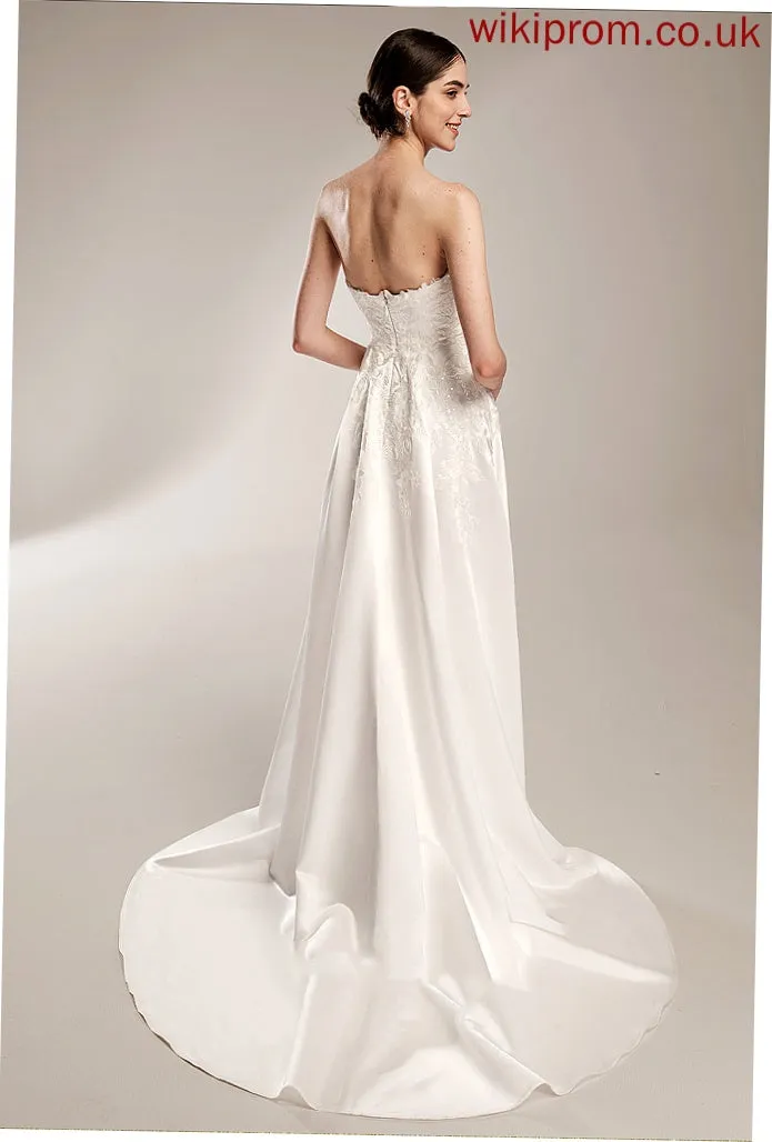 Wedding Ball-Gown/Princess Train Chapel Front With Dress Sweetheart Lace Satin Wedding Dresses Larissa Split