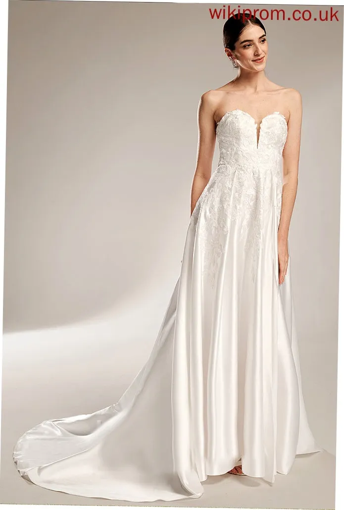 Wedding Ball-Gown/Princess Train Chapel Front With Dress Sweetheart Lace Satin Wedding Dresses Larissa Split