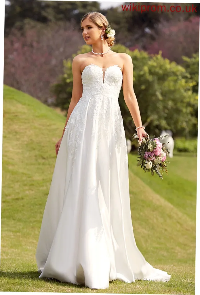 Wedding Ball-Gown/Princess Train Chapel Front With Dress Sweetheart Lace Satin Wedding Dresses Larissa Split