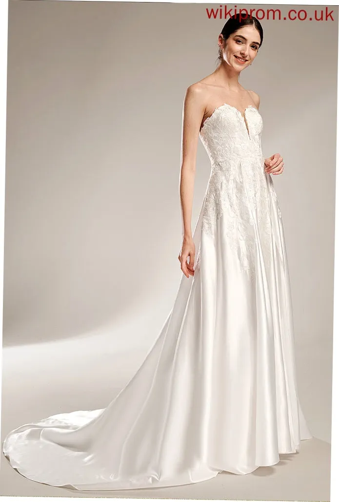 Wedding Ball-Gown/Princess Train Chapel Front With Dress Sweetheart Lace Satin Wedding Dresses Larissa Split